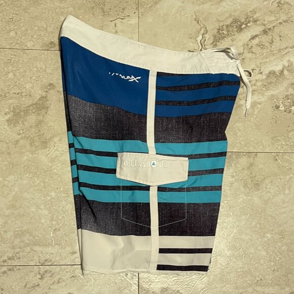 Billabong Recycler Series Platinum Stretch Blue White Striped Board Shorts Swim - Picture 5 of 8